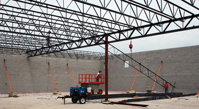 June 25, 2009 - The steel roof structure being erected.