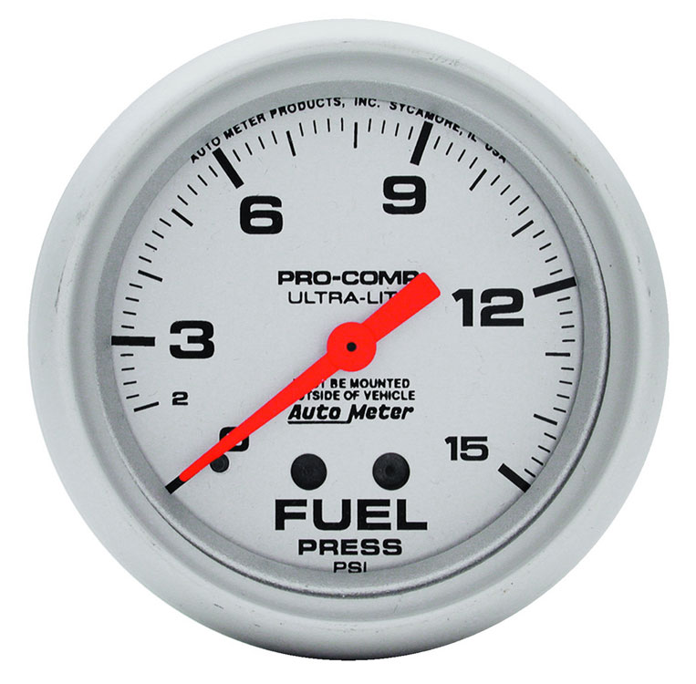 Ultra Lite 2 5/8" Fuel Pressure Gauge, 15psi - Pegasus Auto Racing Supplies