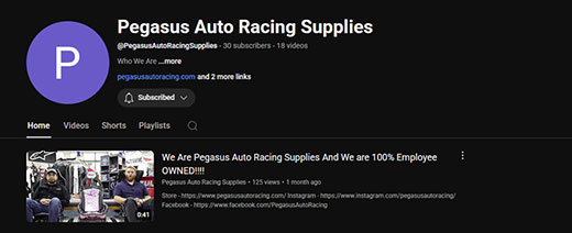 Visit the Pegasus Auto Racing Supplies YouTube Channel