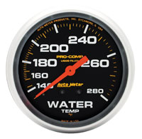 Pro Comp 2 5/8 Liquid Filled Water Temp Gauge:140-280F 6 ft