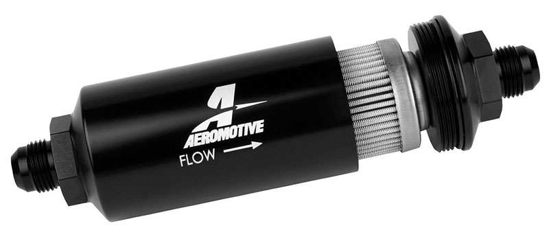 In-Line Fuel Filter, Micron Stainless, 8AN Male, Black | Auto Racing Supplies