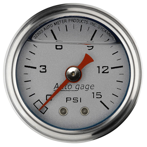 Auto Meter 1.5" Mechanical Pressure Gauge, 0-15 PSI, Silver | Pegasus