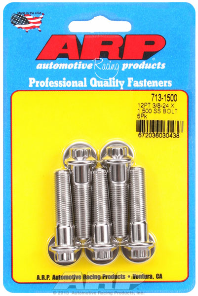 Set of 5 ARP 745-3000 Stainless Steel 1/2-20 Fine RH Thread 3.000 UHL 6-Point Bolt with 9/16 Socket and Washer, 