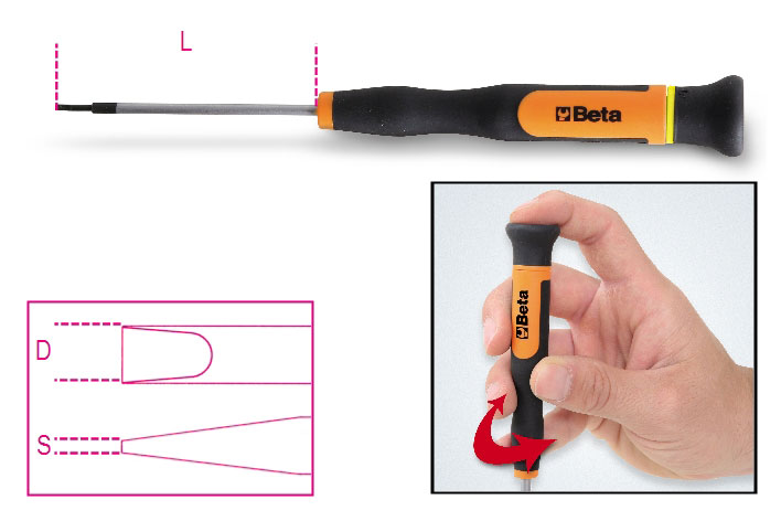 Beta Tools 1257LP Precision/Micro-Screwdriver Flat/Slotted 0.4 x 2.5mm 012570024 