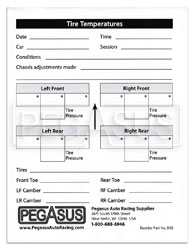 Large photo of Note Pad for Tire Temperature Measurements, Pegasus Part No. 3165