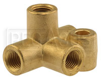 Click for a larger picture of Female Four Way Fitting, 3/8-24 Concave Seat, Brass