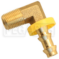 Click for a larger picture of 1/8 NPT to 1/4 Hose Barb Fitting, Brass - Right Angle