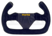 Click for a larger picture of MOMO Flat Bottom Cut-Off Top Steering Wheel, Suede, 250mm