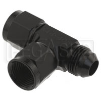Click for a larger picture of 8AN Female Swivel Tee with Male Run, Black Aluminum