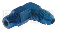 Click for a larger picture of Male NPT Pipe Swivel to Male AN 90 Elbow, Blue Aluminum