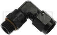 Click for a larger picture of Female AN Black Aluminum Swivel 90 Degree to O-Ring Male