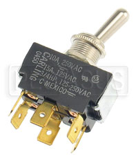 Click for a larger picture of Toggle Switch, DPDT On-Off-On 15 amp, Push-On Terminals