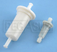 Pegasus Part No. 9875 - Inline Fuel Filter, Plastic, 1/4" Push-On Fittings Click for a larger picture of Inline Fuel Filter, Plastic, 1/4" Push-On Fittings