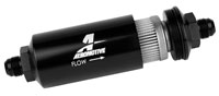 Click for a larger picture of In-Line Fuel Filter, 100 Micron Stainless, 8AN Male, Black