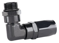 Click for a larger picture of Aeromotive Black Aluminum Swivel Hose End, -8 ORB, 90 Deg