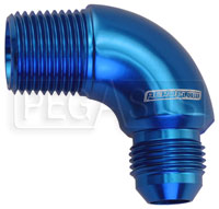 Click for a larger picture of 1/2 NPT Male to 8AN Male 90° Full Flow Elbow, Blue Alum