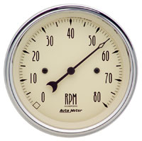 Click for a larger picture of Auto Meter 3-3/8" Tachometer- 8K RPM, Antique Beige