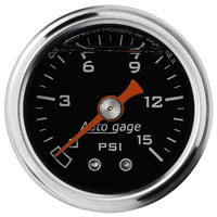 Click for a larger picture of Auto Meter 1.5" Mechanical Pressure Gauge, 0-15 PSI, Black