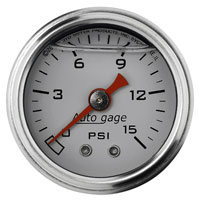 Click for a larger picture of Auto Meter 1.5" Mechanical Pressure Gauge, 0-15 PSI, White