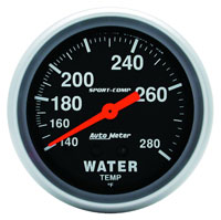 Click for a larger picture of Sport Comp 2 5/8 inch Water Temp Gauge, 140-280 degree, 6 ft