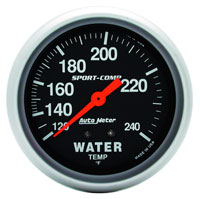 Click for a larger picture of Sport Comp 2 5/8 inch Water Temp Gauge, 120-240 degree, 6 ft