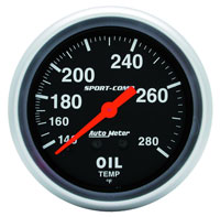 Large photo of Sport Comp 2 5/8 inch Oil Temp Gauge, 140-280 degree, 6ft, Pegasus Part No. AM3441