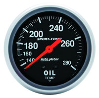 Click for a larger picture of Sport Comp 2 5/8 inch Oil Temp Gauge, 140-280 degree, 12 ft