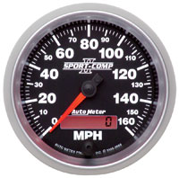 Click for a larger picture of Sport Comp II 3 3/8 inch Speedometer, 160mph, Programmable