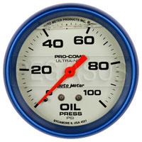 Click for a larger picture of Ultra Nite Liquid Fill 2 5/8" Oil Pressure Gauge, 0-100 PSI
