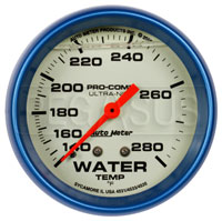 Click for a larger picture of Ultra Nite Liquid Fill 2 5/8" Water Temp Gauge, 140-280F, 4'