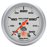 Click for a larger picture of Ultra Lite 2 5/8" Oil Temp, 100-340 F, Electric, Peak & Warn