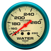Click for a larger picture of Ultra Nite Glow in Dark 2 5/8" Water Temp Gauge 140-280F, 6'