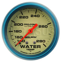 Click for a larger picture of Ultra Nite Glow in Dark 2 5/8" Water Temp Gauge 140-280F, 4'