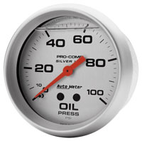 Click for a larger picture of Ultra-Lite 2-5/8" Liquid Filled Oil Pressure Gauge, 100 psi