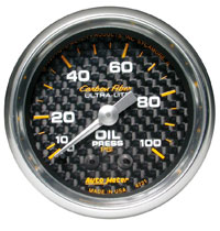 Click for a larger picture of Auto Meter Carbon Fiber 2" Oil Pressure Gauge, 100 psi, 6 ft