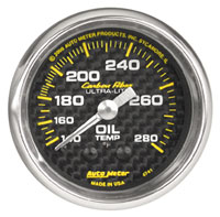 Click for a larger picture of Auto Meter Carbon Fiber 2" Oil Temp Gauge, 140-280 F, 6 ft