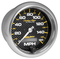 Click for a larger picture of Auto Meter Carbon Fiber 3-3/8" Speedometer, 160 mph