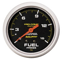 Click for a larger picture of Pro Comp 2 5/8 inch Liquid Filled Fuel Press Gauge, 15psi