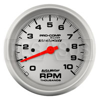 Click for a larger picture of Pro Comp Silver 3.75 inch Electric Tach, 10k RPM w/ Telltale