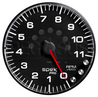 Click for a larger picture of Spek Pro 5" Tachometer, 11K, with Speed Lights and Memory