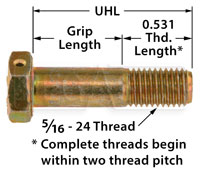 Click for a larger picture of AN5 Airframe Bolt - Drilled Head, 5/16-24 Thread