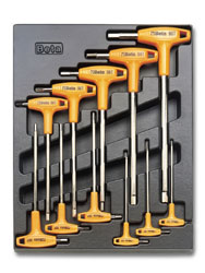 Click for a larger picture of Beta Tools T50 Set of 11 T-Handle Hex Keys in Tray, Metric