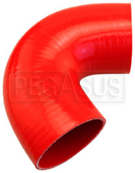 Click for a larger picture of Red Silicone Hose, 3.00" I.D. 135 degree Elbow, 4" Legs