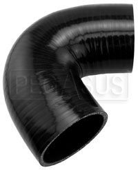 Click for a larger picture of Black Silicone Hose, 3 1/4" I.D. 135 degree Elbow, 4" Legs