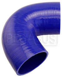 Click for a larger picture of Blue Silicone Hose, 3 1/4" I.D. 135 degree Elbow, 4" Legs
