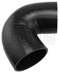 Click for a larger picture of Black Silicone Hose, 3 1/2" I.D. 135 degree Elbow, 4" Legs