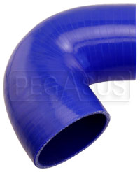 Click for a larger picture of Blue Silicone Hose, 3 1/2" I.D. 135 degree Elbow, 4" Legs