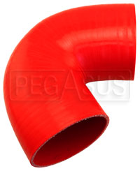 Click for a larger picture of Red Silicone Hose, 3 1/2" I.D. 135 degree Elbow, 4" Legs