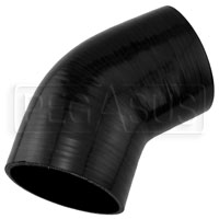 Click for a larger picture of Black Silicone Hose, 4 1/2" I.D. 45 degree Elbow, 4" Legs