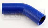 Click for a larger picture of Blue Silicone Hose, 2 3/8" I.D. 45 degree Elbow, 4" Legs